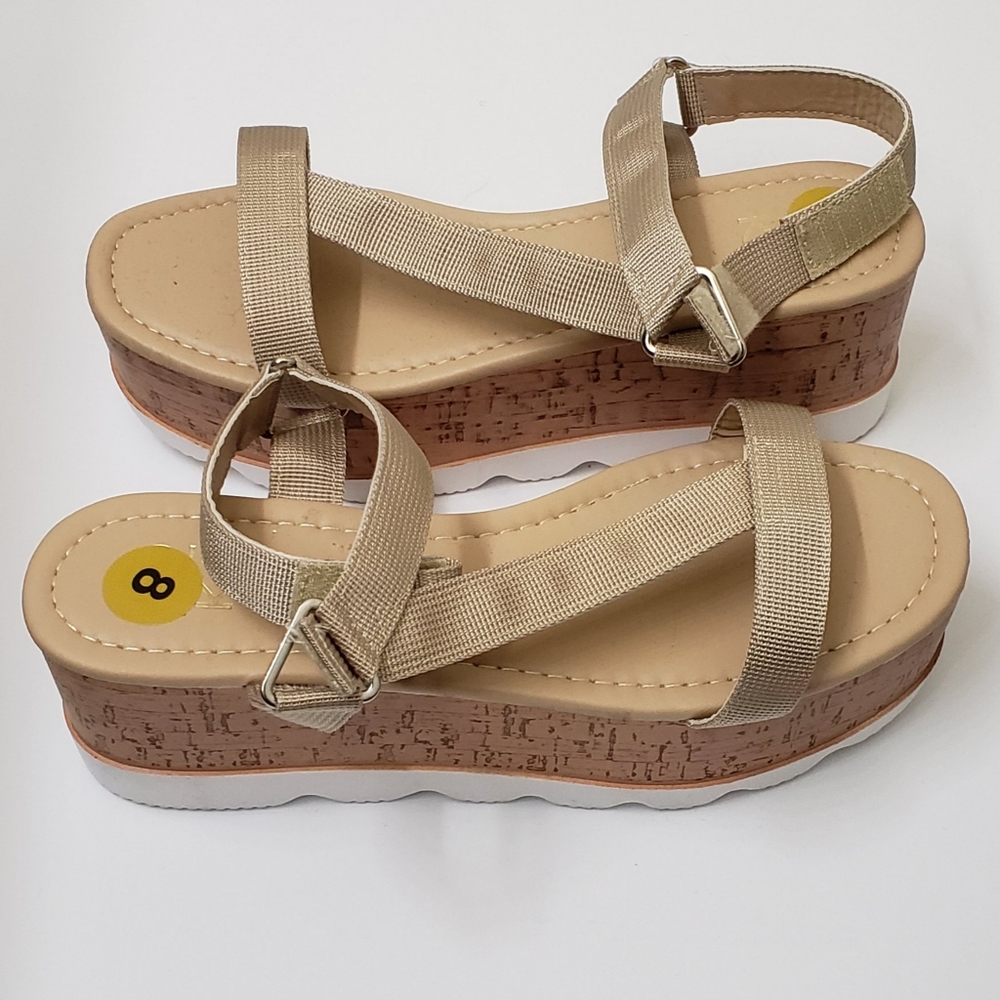 Yoki Beige Strappy Cork Platform Sandals